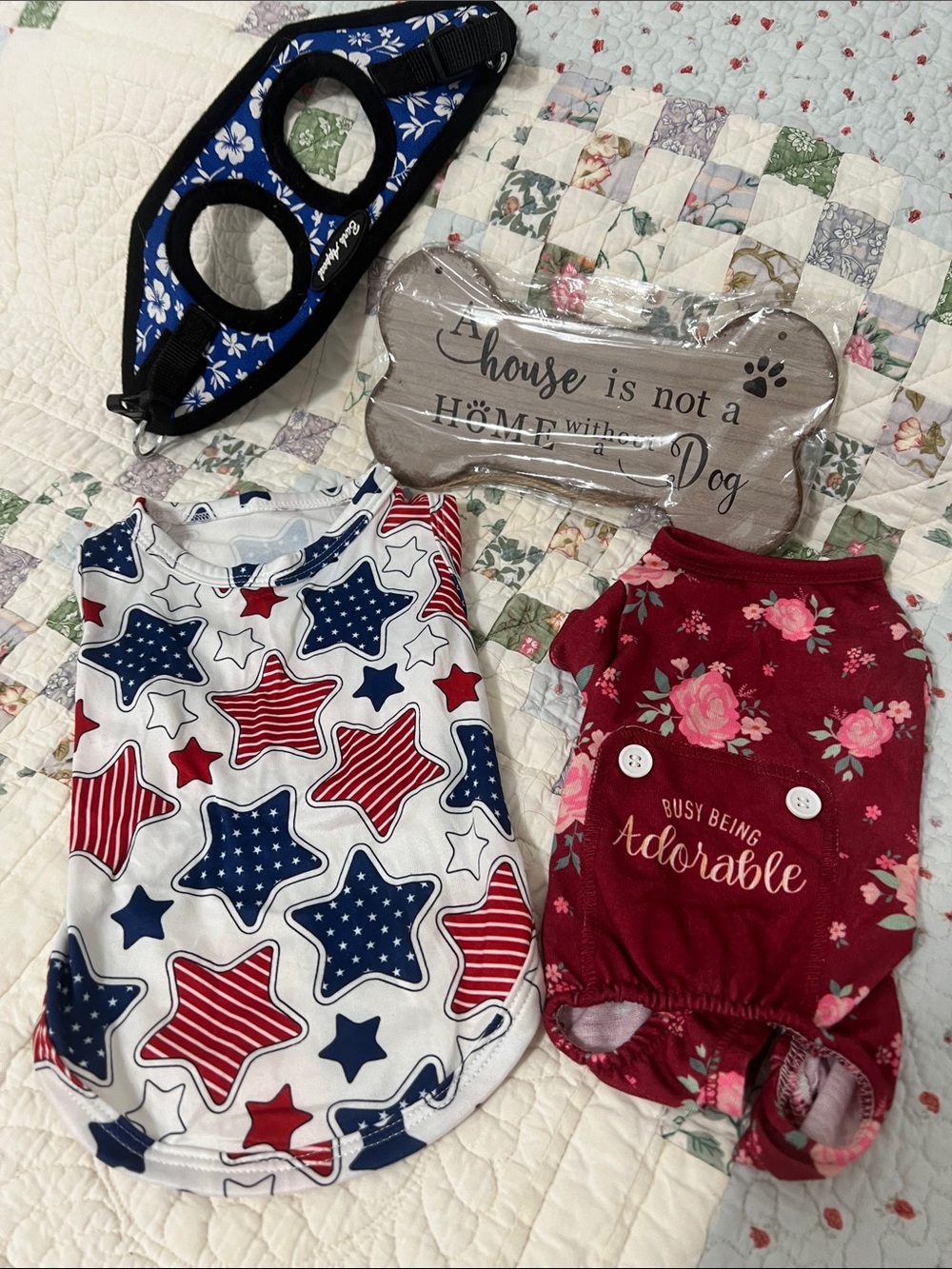 Patriotic Star & Floral Dog Shirts - Red, White & Blue S & XXS.